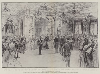 1月23日、英国のゴータとコーブルクの住民が祝辞を述べた、サクセコーブルクゴータの公爵と公爵の銀婚式 作： Melton Prior